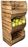 Kistenkolli Altes Land Kartoffelsteige 40x33x30 cm Gemüsekiste Obsthorde Gemüsekorb Kartoffelkiste zum Lagern Kiste Holz Obstkisten Obstschale (3er Set geflammt)