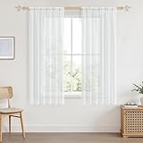 CUTEWIND Vorhänge mit Tunnelzug Gardinen Weiß Stangendurchzug Gardine Halbtransparent aus Polyester für Wohnzimmer Kinderzimmer Weiß 2er Pack 140x175cm BxH