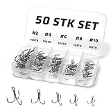 Piscorush 50/150 Stück Drillingshaken Set, Drillinge Angelhaken Kohlenstoffstahl, Angelhaken Set, Karpfen Karpfen Haken, für Harte Köder, Salzwasser, Süßwasser-Angeln