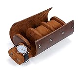 BAIGIO Tragbar Uhrenbox Uhrenrolle mit Uhrenkissen, Travel Watch Box Case, PU-Leder Uhrenaufbewahrung Reise Uhrenkasten Uhrenetui 3 Fächer Uhren Aufbewahrungsbox Uhrenkoffer für Damen Herren, Braun