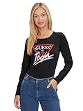 GUESS Langärmliges T-Shirt für Damen, Schwarz, W4YI33 I3Z14 JBLK (FR/ES, Buchstaben, L, Regular, Schwarz), Schwarz , Large
