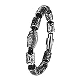 Cupimatch Wikinger Leder Armband Herren: Nordisches Geflochtes Lederarmband mit Kompass Runen Vintage Punk Rock Edelstahl Wickelarmband Keltische Geschenke für Männer Vater Ehemann, Schwarz-Silber