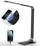 Schreibtischlampe LED, 10W kabelloses Laden, USB-Ladeanschluss, 5 Farben und 5 Helligkeiten, Touch, Memory-Funktion, Energieeinsparung, Augenschutz-Desk Lamp