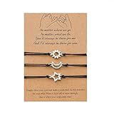 MEITING Mond und Sterne Armbänder Freundschafts Passende Einstellbar, 3 Stück Sonne Stern Form Handgemachtes Glücks String Armband Abstands Geschenk für beste Freundin Mädchen