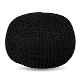 Relaxdays Pouf, gestrickt, HxD: 33 x 46 cm, Polystyrol-Füllung, rundes Bodensitzkissen, Boho Hocker, Sitzpouf, schwarz