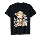 Baby Affe mit Blumen Affen und Schimpansen Urangutan Mädchen T-Shirt