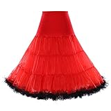 Boolavard 1950 26 Zoll Rockabilly Petticoat, Retro, Vintage, Petticoat, Tutu, Swing, Rot, Schwarz, Weiß, Blau, Rosa, Rot mit schwarzem Besatz, L-XL