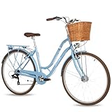 ATTABO City 26" - Jugend-Stadtfahrrad, 16,5" Rahmen, 26" Räder, Shimano 7-Gang, mit Korb, Schutzblechen, Gepäckträger und LED-Licht