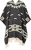 Poncho Alpaka Wester Style Clint Eastwood Geometrische Anden handgefertigt Artisan Ecuador weich und warm, GRAU, Einheitsgröße