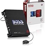 Boss Audio Systems R1100MK Auto-Verstärker und 8 Gauge Verkabelungsset – 1100 Watt maximale Leistung, 2-4 Ohm stabil, Klasse A/B, Monoblock, Mosfet-Netzteil, Fernbedienung