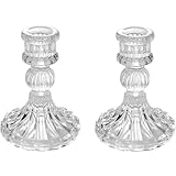 MAGICVOGEL 2er Set Kerzenständer Transparent Glas Kerzenhalter Stabkerzen Spitzkerze Halter Kristallglas Partydekorationen Tischdekoration für Hochzeit Valentinstag Weihnachten Kirche (Streifen-Stil)