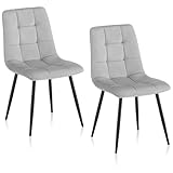 Deuline Esszimmerstühle Essstühle Esszimmerstuhl Samt Metallbeine Polsterstuhl Stühle SGS Milano 2er-Set Hellgrau 521254