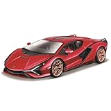 Bburago Lamborghini Sian FKP 37: Modellauto im Maßstab 1:24, Türen und Kofferraum beweglich, 20 cm, rot (18-21099R)