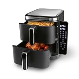 GOURMETmaxx FryUp Vertikale Doppelkammer Heißluftfritteuse | Airfryer 10 Liter | 4 Speisen auf 4 Ebenen | klappbares Touchdisplay | 32% platzsparender | Heißluftfritteuse 2 Kammern