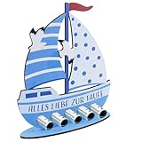 WPPQWP Taufgeschenke Jungen/Mädchen, Holzboot mit Sockel, Alles Liebe zur Taufe, Taufe Geschenk für Junge und Mädchen, Form Eines Segelbootes, Blau/Rosa (Blau)