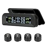 Jansite TPMS Solar-Reifendruckkontrollsystem 22-87 psi, Befestigung an Windschutzscheibe, mit 4 externen Sensoren, Auto-Reifen, kabellos, Echtzeit-Alarmsystem