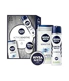 NIVEA MEN Active Sensitive Geschenkset, Geschenkbox mit Pflege-Favoriten für sensible Männerhaut, Pflegeset mit Sensitive Duschgel, NIVEA MEN Creme und Deo