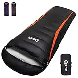 QEZER Daunenschlafsack, Winterschlafsack, 600FP+ Premium-Daunen, 12°C bis -24°C, leicht und warm für 3-4 Jahreszeiten, Camping, Wandern und Outdoor-Trekking (Schwarz/Orange 8℃)