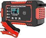 Ladegerät Autobatterie, 6A 12V KFZ Batterieladegerät Vollautomatisches Intelligentes Erhaltungsladegerät mit LCD-Bildschirm Mehrfachschutz für Auto, Motorrad, Rasenmäher oder Boot