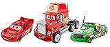 Mattel Disney Cars FBR77 - Disney Cars 3 Die-Cast 3er-Pack 2 x 1:55, 1 x Oversized - Lightning McQueen, Chick Hicks mit Headset, Mack