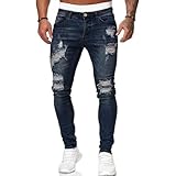 Sopodbacker Jeans Herren Hose Jeanshose Neuezerrissene Jeans Männer Vintage Denim Herren Casual Slim Fit Denim Hosen S Blau