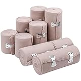 Teokantz 9 Stück Elastische Bandage, Kompressionsbinden Elastischer Verband mit Metallclips, Elastische Medizinische Fixierbinde für Handgelenke Knöchel Knie - 3 Größen
