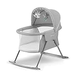 kk Kinderkraft Kinderkraft Kinderbett 3 in 1 lOVI, Kinderreisebett, Stubenwagen, Babywiege, Baby Wippe, Zusammenklappbar, Einfach Transport, mit Zubehör, Tasche, Moskitonetz,von Geburt bis 9 kg, Grau