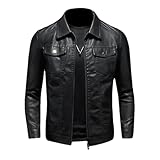 Herren Revers Lederjacke Herbst Oversized Slim Motorrad Reitanzug Winter PU Lederjacke, Blf05, M