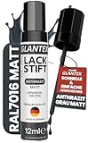GLANTEX Lackstift Anthrazit Matt [12ml] – RAL 7016 Grau Matt – Hohe Deckkraft gegen Kratzer & Steinschläge – für Auto, Terrassendächer, Möbel, Metall u.v.m.