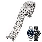 FOUUA Edelstahl Uhrenarmband 22mm für TAG Heuer Carrera Aquarace - Metallarmband mit Echtleder Silbrig Schwarz
