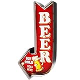DiiliHiiri Leuchtschild Vintage Deko Bier — Retro Blechschild mit LED Beleuchtung für Wanddeko, Leuchtreklame für 50er Jahre Haus Dekoration, Retro Leuchtkasten | 41x22x5 cm (Ice Cold Beer)
