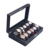 Uhrenbox Uhrenaufbewahrung Uhrenkasten Herren Damen Schmuckkästchen Geschenk Holz Abnehmbare Aufbewahrungsbox mit Feiertagsanzeige, 12 Positionen Aus Vollcarbon