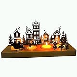 Advent Kerzenhalter, Adventskranz Teelichthalter, Kerzenständer Weihnachten Kerzentablett Metall mit Holz Haltern, Adventsgesteck, Tisch Adventsdeko Weihnachtsdeko Kerzen, 28 x 12.5 x 8 cm