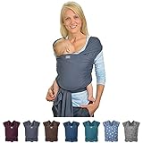 Hoppediz Tragetuch Baby - für Neugeborene - elastisches Babytragetuch ab Geburt - 100 % Bio-Bauwolle (GOTS) - Anthrazit 4,60 m