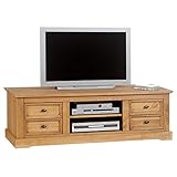 IDIMEX TV-Lowboard Kent, schöner Fernsehschrank aus Kiefer massiv gebeizt/gewachst, praktisches HiFi-Möbel mit 4 Schubladen, attraktives Sideboard mit Zwei Nischen