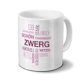 printplanet Tasse mit Namen Zwerg Positive Eigenschaften Tagcloud - Pink - Namenstasse, Kaffeebecher, Mug, Becher, Kaffeetasse
