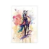 Dwetcxo Bild auf Leinwand Buntes Pferd Gemälde Foto Auf Leinwand Bilder Wohnzimmer Küche Kunstdruck Badezimmer Bilder Flur Wandbilder Modern Wandbild Schlafzimmer Küchenbilder Kein Rahmen 40x80cm