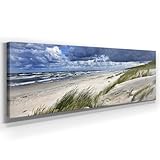 Atemberaubendes Ostsee Bild als Panorama Leinwand 150x50cm, Motiv Strand Polen. Ein einzigartiges XXL Wandbild als Deko für Wohnzimmer, Schlafzimmer, Küche. Aufgespannt auf Holzrahmen