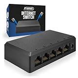 Innovaland Schwarzer 5-Port Gigabit Ethernet Switch – 1000 Mbps Internet LAN Splitter – Plug & Play RJ45 UTP Netzwerkswitch – Hochgeschwindigkeits Ethernet Splitter für PC, Laptop, Router und Smart TV