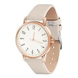 OFFCUP Damenuhr, Damen Analog Quarz Uhr mit Leder Armband, Uhren Damen Einfache Business Klassische Armbanduhr Lässig Quarzuhr Kleideruhr, 3 Zeiger -Beige