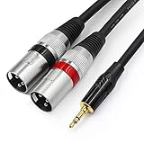 Tisino 3,5 mm auf XLR-Kabel Stereo Cable,1/8 Zoll Mini Jack auf 2 XLR,Male Y Splitter Adapterkabel, Zum Anschluss von Mischpulte, aktive Verstärker -1M