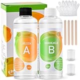 Cieex Epoxidharz mit Härter 500ml, Epoxidharz Set 1: 1 Verhältnis Glasklar Gießharz Klebstoff mit Handschuhe Holzstäbchen Messbeche, Harz Gießen Set für Schmuckherstellung, DIY-Kunsthandwerk, Holz