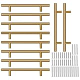 Piuluvor® 10 Stück Schrankgriffe Gold Möbelgriffe 128mm Lochabstand Türgriffe Küchen Griffe Möbel Küchengriffe Edelstahl Schrank Griff T Stangengriff Schubladengriffe
