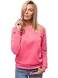 OZONEE Damen Sweatshirt Pullover Langarm Farbvarianten Oversized Langarmshirt Pulli ohne Kapuze Baumwolle Baumwollmischung Classic Basic Rundhals-Ausschnitt Sport JS/W01 ROSA M