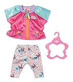 Zapf Creation 833605 BABY born Freizeitanzug Pink 43cm - Puppenkledung Set bestehend aus Freizeitjacke in rosa türkis mit Leggings in All-Over-Print und Kleiderbügel.