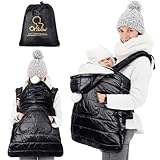 Orzbow Regenschutz Babytrage, Tragecover Babytrage Winter mit Abnehmbares Oberteil, Universal Wintercover Babytrage mit Korallenvlies-Futter, Vordertasche, Reißverschluss Unten, Glänzendes Schwarz
