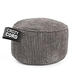 Lumaland Sitzsack Pouf aus Cord | Kompakter 50L Gaming Pouf mit 3-in-1-Funktion: bequemer Hocker, praktisches Tischchen & stylischer Indoor Fußschemel | Ø 25 x 45 cm [Grau]