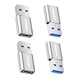 HOWJIM USB 3.0 auf USB C Adapter 4 Stück,PD27W/66W QC100W Schnellladung 5Gbps Datenübertragung,56KΩ Smart Chip Aluminium-Gehäuse für M-acBook,i-Phone 17 16 15 Air Pro Max,i-Pad,G-alaxy,X-Peria Silber
