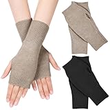 MELLIEX 2 Paar Halb Fingerlose Handschuhe, Winter Kaschmir Pulswärmer Handstulpen Unisex Warm Strickhandschuhe Schwarz/Braun