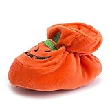 Lazzboy Neugeborenes Kleinkind Baby Mädchen Jungen Halloween Flock Kürbis Weiche Sohle Freizeitschuhe(Orange,6-12M)